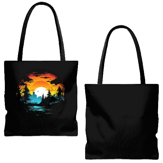Riverside Twilight in the Forest Tote Bags (AOP)