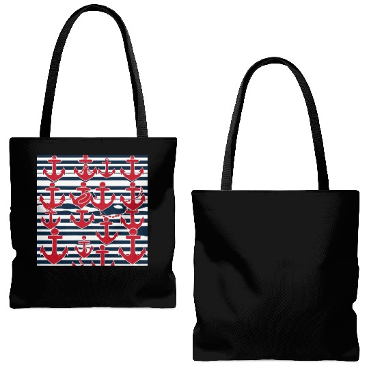 classic nautical horizontal white and navy blue Tote Bags (AOP)