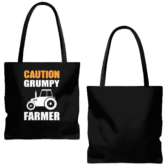 Caution Grumpy Farmer Tote Bags (AOP)