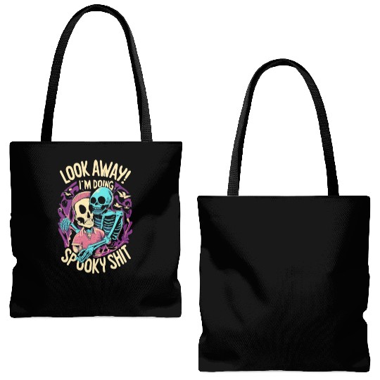 Spooky Shit Skeleton Girl in Arm Halloween Tote Bags (AOP)