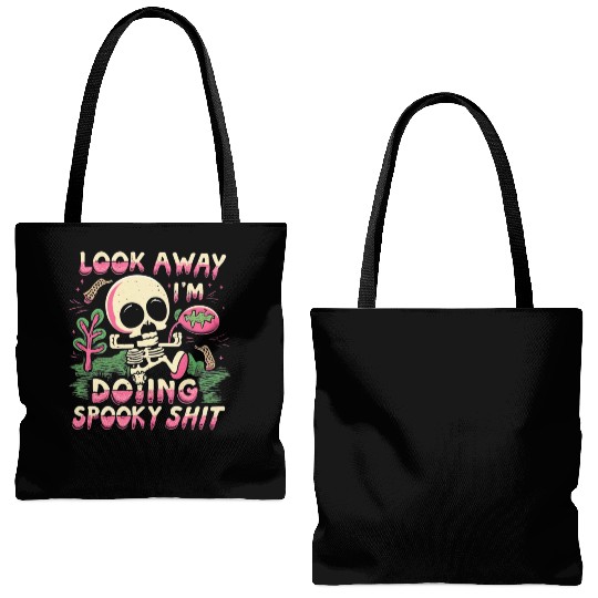 Spooky Shit Skeleton Girl in Arm Halloween Tote Bags (AOP)