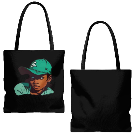 Light Skin Girl in Baseball Hat Tote Bags (AOP)
