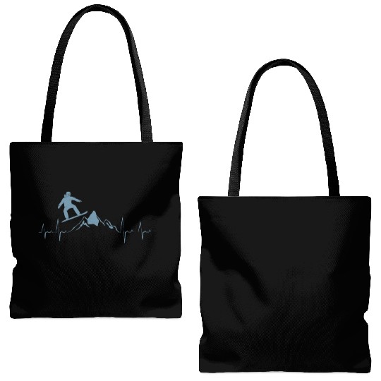 Snowboarder Heartbeat Snowboarding Heart Beat Tote Bags (AOP)