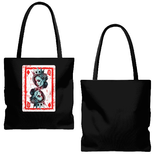 Queen of Diamonds Gothic Card Game Creepy Tote Bags (AOP)