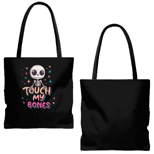 Cute Halloween skeleton - Touch my bones Tote Bags (AOP)