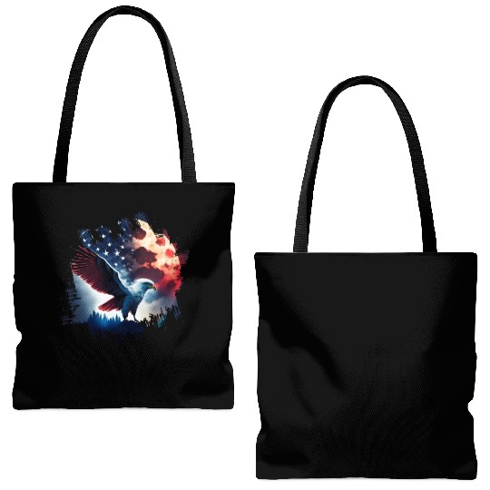 America eagle under Moon with American Flag Tote Bags (AOP)