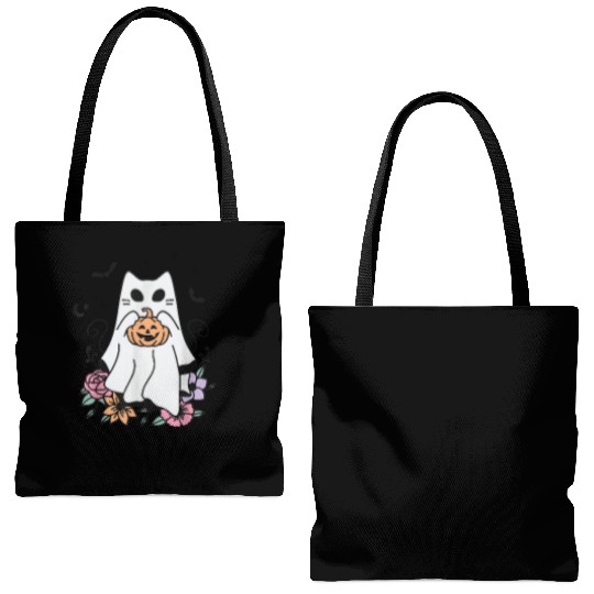 Stay Spooky Halloween Ghost Cat Tote Bags (AOP)