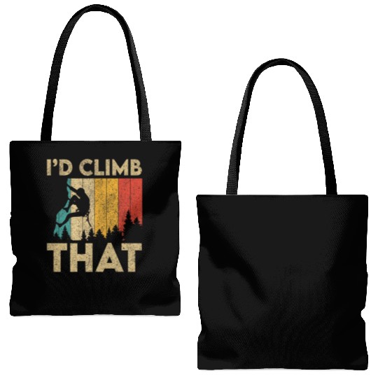 I'd Climb That Funny Vintage Rock Climbing Boulder Tote Bags (AOP)
