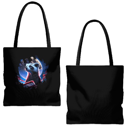 America ferret under Moon with American Flag Tote Bags (AOP)