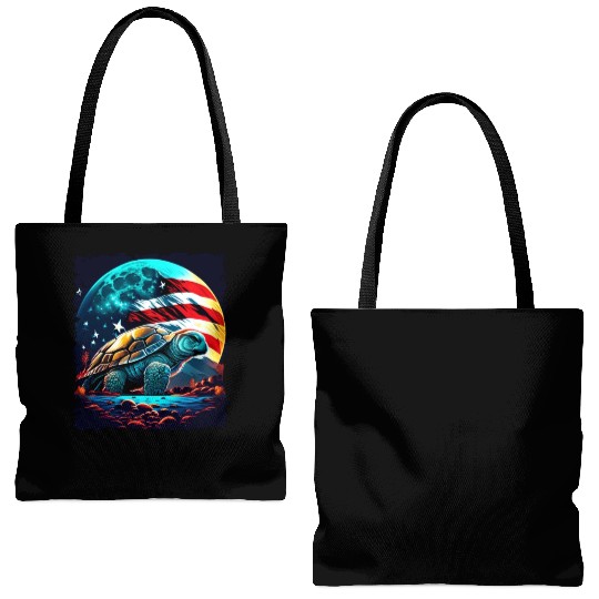 America turtle under Moon with American Flag Tote Bags (AOP)