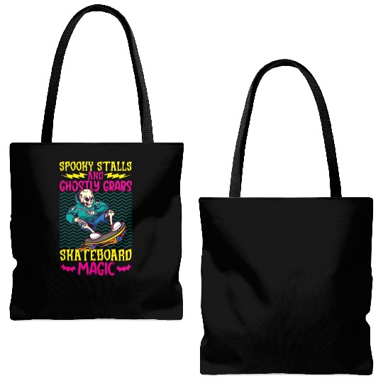 Spooky Horror Skateboarder Halloween Skateboarding Tote Bags (AOP)