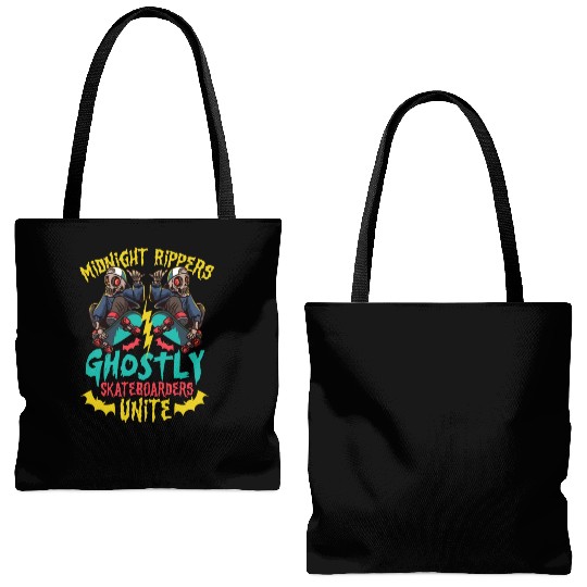 Spooky Horror Skateboarder Halloween Skateboarding Tote Bags (AOP)