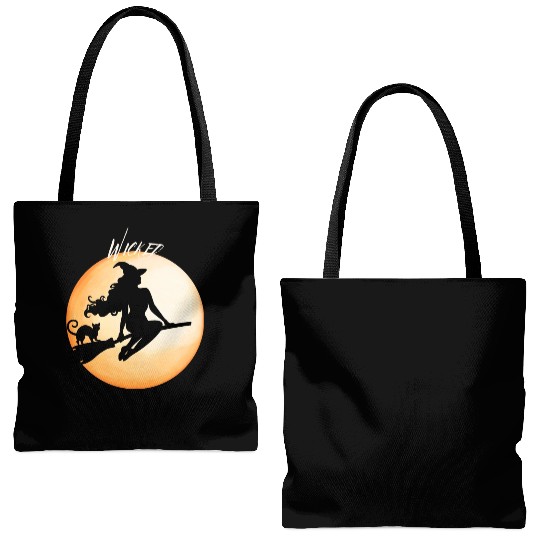 Wicked Cat Witch Funny Halloween Witch Tote Bags (AOP)