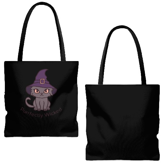 Wicked Cat Witch Funny Halloween Witch Tote Bags (AOP)