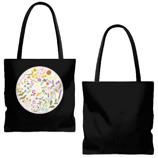 Colorful Wildflower Circle on Pink Tote Bags (AOP)