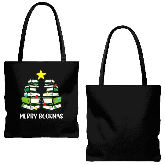 merry bookmas book reading lover librarian christm Tote Bags (AOP)