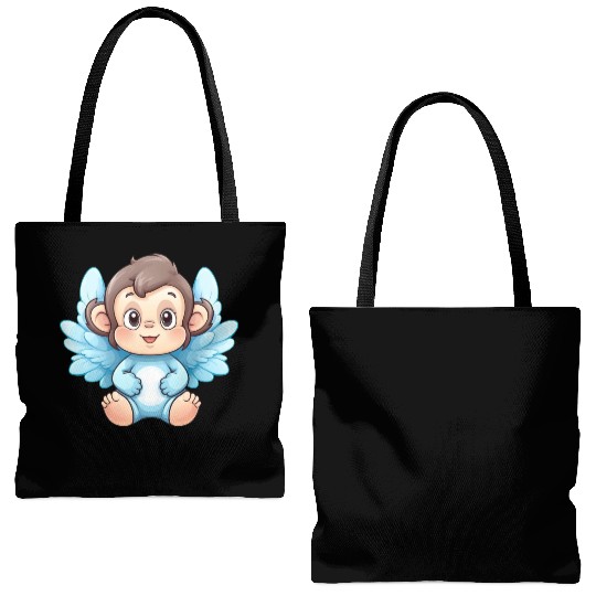 monkey chimpanzee angel wings cute kawaii Tote Bags (AOP)