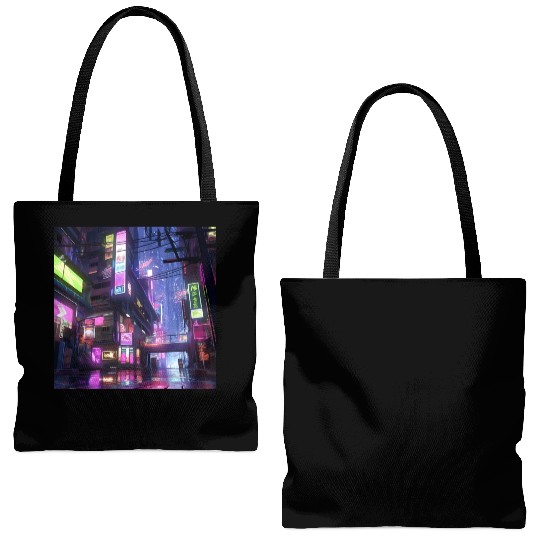Anime-Influenced Digital Art of Tokyo Street Scene Tote Bags (AOP)