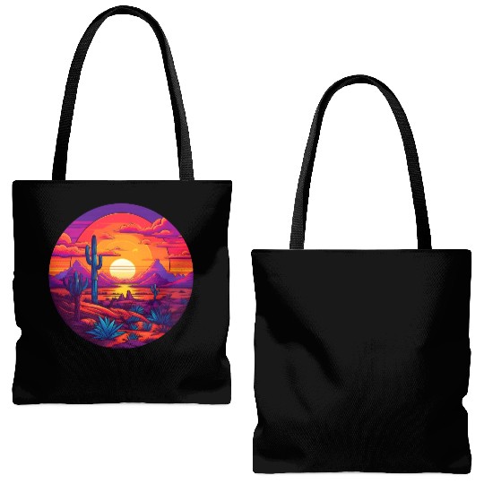 Circular Hazy Desert Mountain Sunrise Tote Bags (AOP)