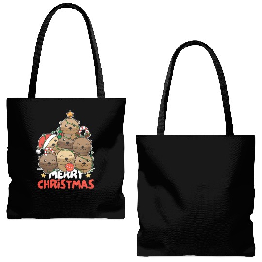 Otter Christmas Tree Merry Christmas Tote Bags (AOP)