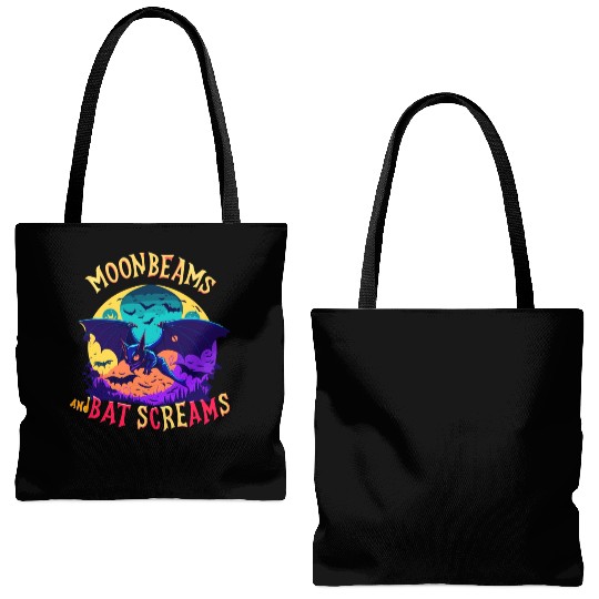 Moonbeams And Bat Screams Funny Cute Halloween Tote Bags (AOP)