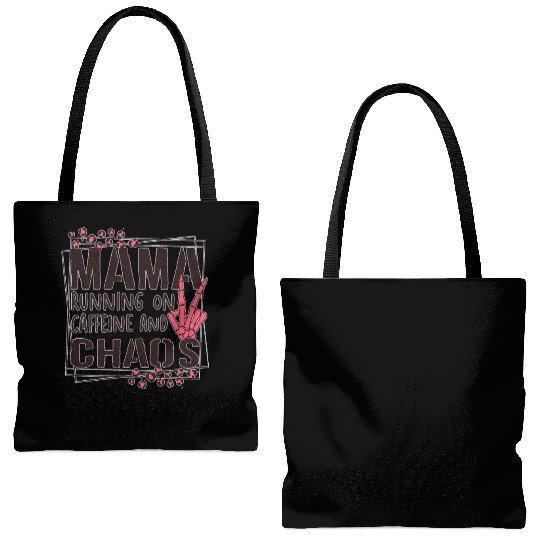 mama running on caffeine and chaos Tote Bags (AOP)