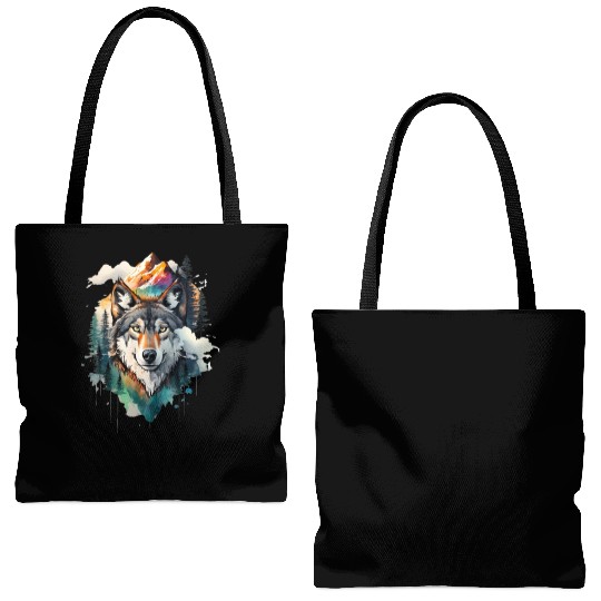 Majestic Mountain Wolf Nature Inspired Artwork Tote Bags (AOP)