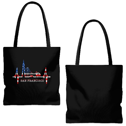 San Francisco Skyline Heartbeat California Lover Tote Bags (AOP)