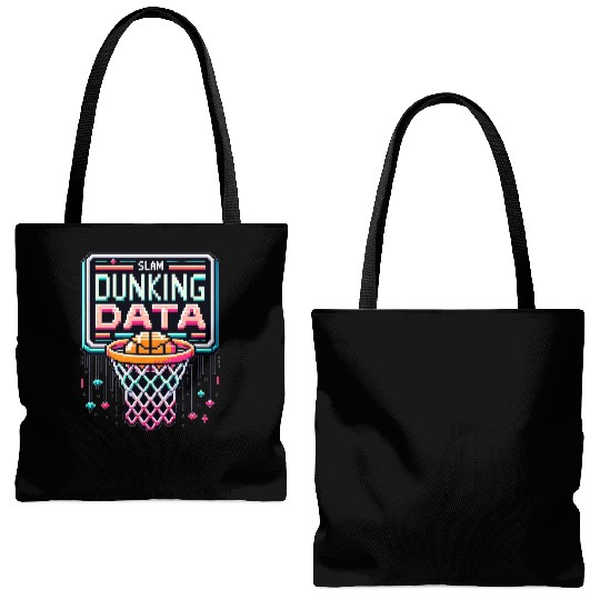 Slam Dunking Data - Retro 8-bit Basketball Hoop Tote Bags (AOP)