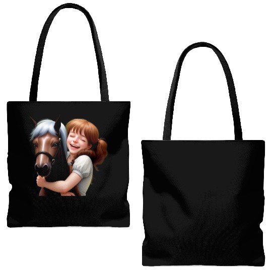 Little Girl Hugs Her Pony Tote Bags (AOP)