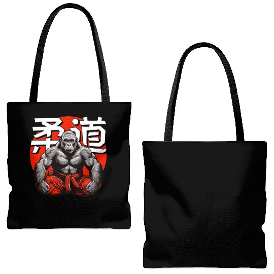 Judo Martial Arts Gorilla Japanese Text Red White Tote Bags (AOP)