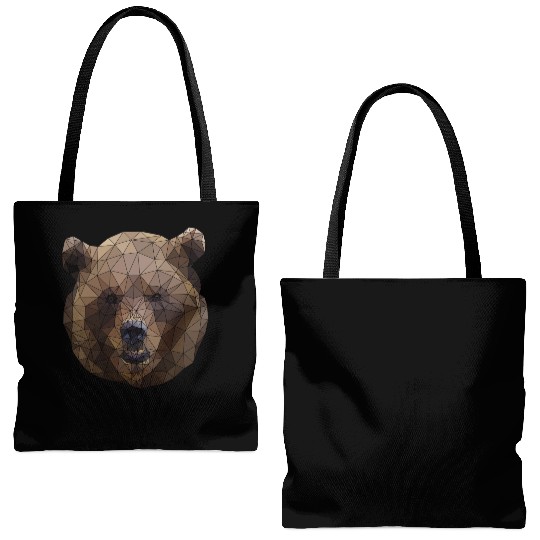 Polygonal brown bear triangular shape low poly art Tote Bags (AOP)