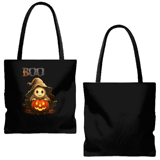 Adorable Boo Kid Ghosts With Pumpkin Tote Bags (AOP)