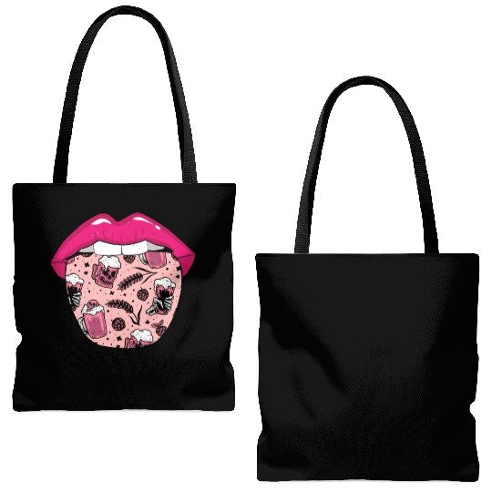 Alcohol Drinking Drinker Tongue Tote Bags (AOP)