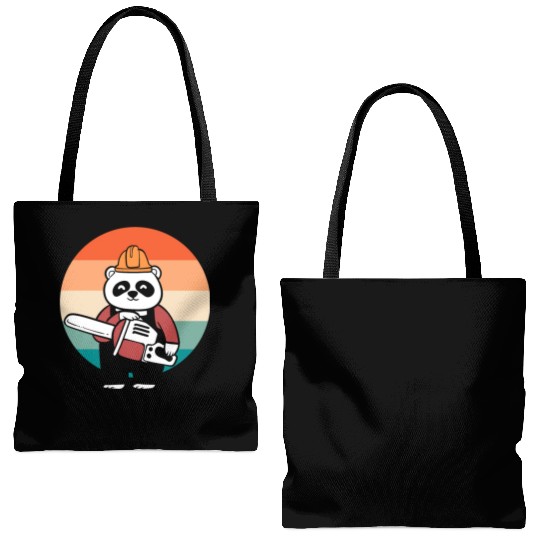 Panda Chainsaw Tree Worker Tote Bags (AOP)