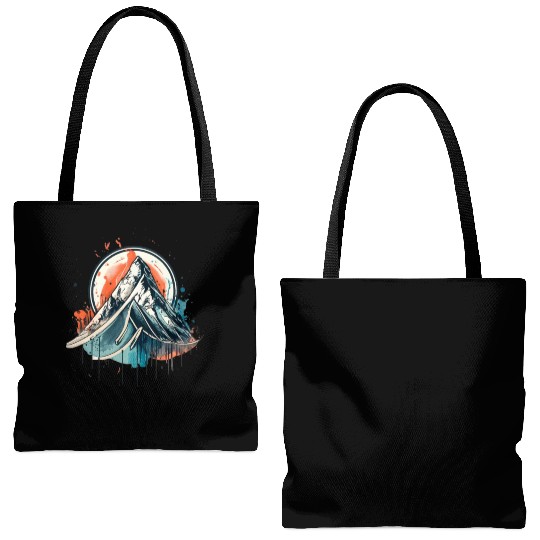 A circular ink painting with mountains Tote Bags (AOP)