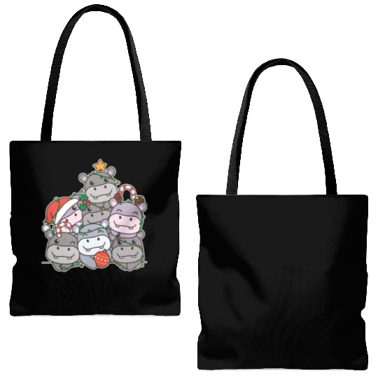 Hippo Christmas Tree Funny Animal Christmas Tote Bags (AOP)
