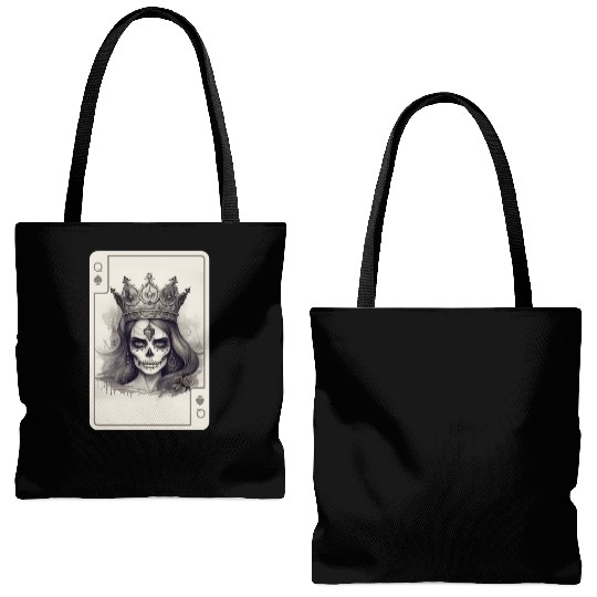 Poker Cards Queen of Spades Creepy Gothic Tote Bags (AOP)