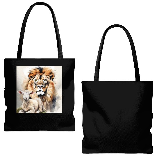 Lion and Lamb Christian Apparel Tote Bags (AOP)