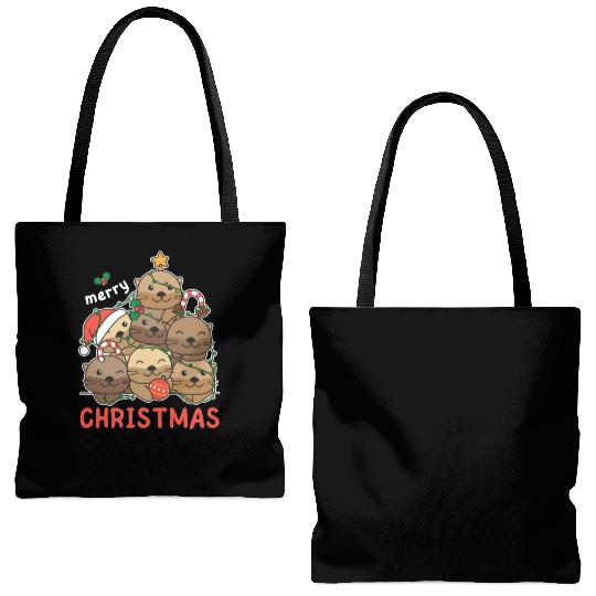 Otter Christmas Tree Merry Christmas Tote Bags (AOP)