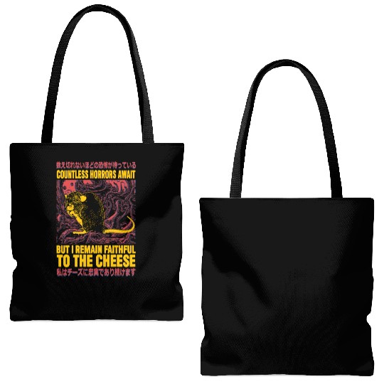 Faithful to the Cheese Japanese Horror Rat Tote Bags (AOP)