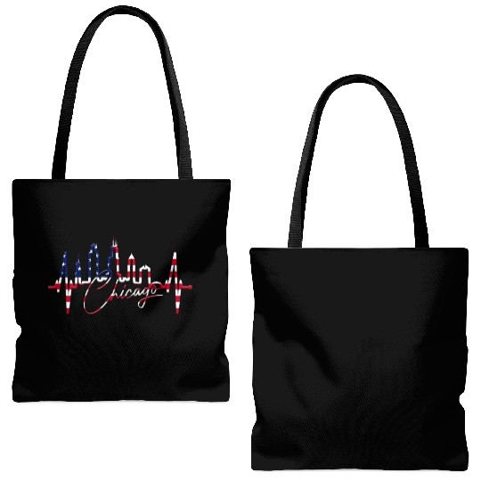 Chicago Skyline Heartbeat USA Heart I Love Chicago Tote Bags (AOP)