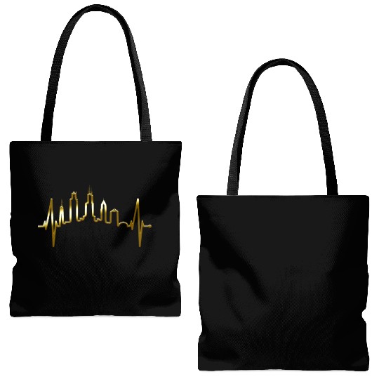 Chicago Skyline Heartbeat USA Heart I Love Chicago Tote Bags (AOP)