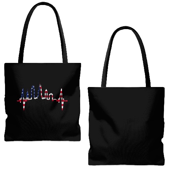 Chicago Skyline Heartbeat USA Heart I Love Chicago Tote Bags (AOP)