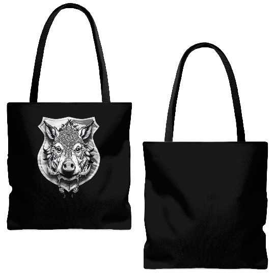 shield with wild boar head - DIGITAL - grayscale Tote Bags (AOP)