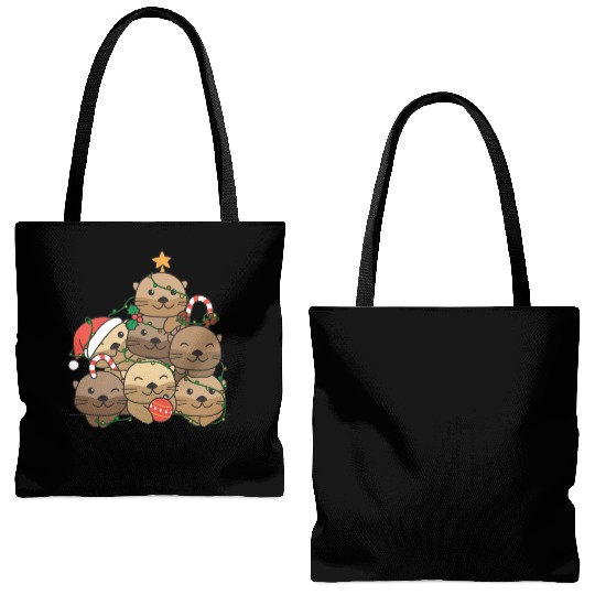 Otter Christmas Tree Funny Animal Christmas Tote Bags (AOP)