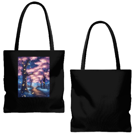 Fireflies In Cherry Blossom Trees Tote Bags (AOP)