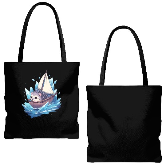 Ice Sailing Hedgehog Ice Sailor Ice Boating Tote Bags (AOP)