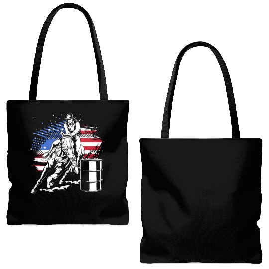 Retro American Flag Cowgirl Horse Barrel Racing Tote Bags (AOP)