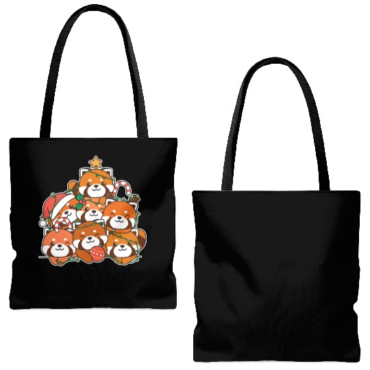 Red Panda Christmas Tree Funny Animal Tote Bags (AOP)